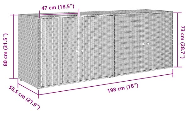 Fekete polyrattan kerti tárolószekrény 198 x 55,5 x 80 cm