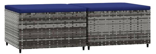 2 db szürke polyrattan kerti lábtartó párnával