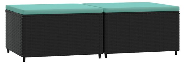 2 db fekete polyrattan kerti lábtartó párnákkal