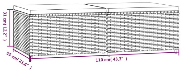 2 db barna polyrattan kerti lábtartó párnával