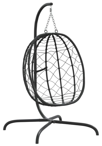 Krémfehér polyrattan és acél függő kagylószék párnával