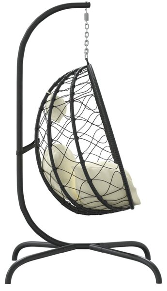 Krémfehér polyrattan és acél függő kagylószék párnával
