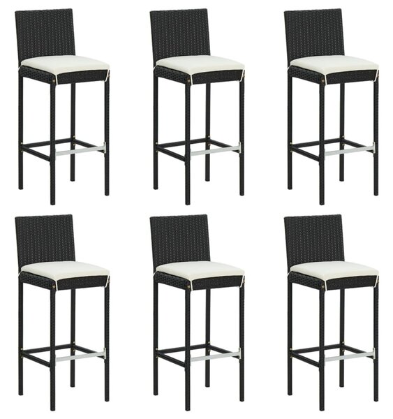 6 db fekete polyrattan bárszék párnával