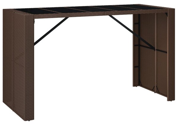 Barna polyrattan kerti asztal üveglappal 185 x 80 x 110 cm