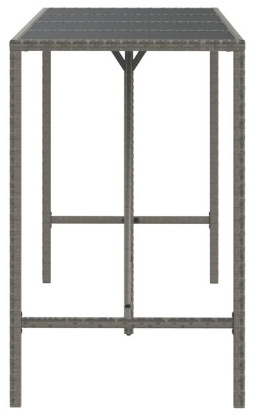 Szürke polyrattan üveglapos bárasztal 180 x 70 x 110 cm