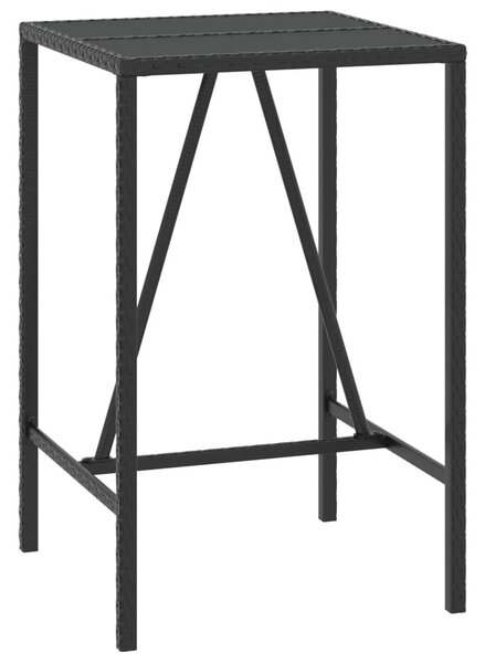 Fekete polyrattan üveglapos bárasztal 70 x 70 x 110 cm