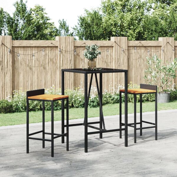 Fekete polyrattan üveglapos bárasztal 70 x 70 x 110 cm