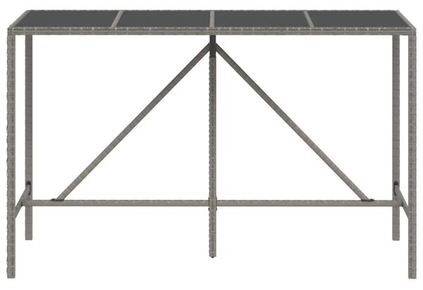 Szürke polyrattan üveglapos bárasztal 180 x 70 x 110 cm