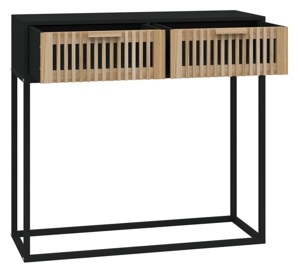 Fekete szerelt fa és vas tálalóasztal 80 x 30 x 75 cm