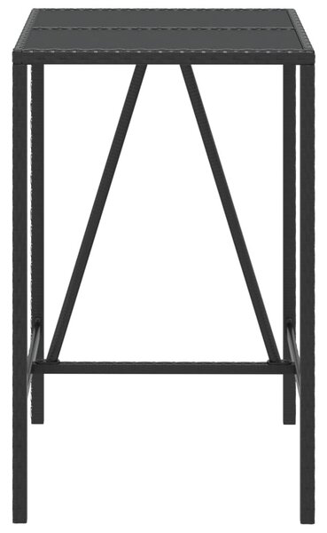 Fekete polyrattan üveglapos bárasztal 70 x 70 x 110 cm