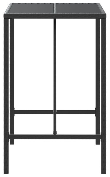Fekete polyrattan üveglapos bárasztal 70 x 70 x 110 cm
