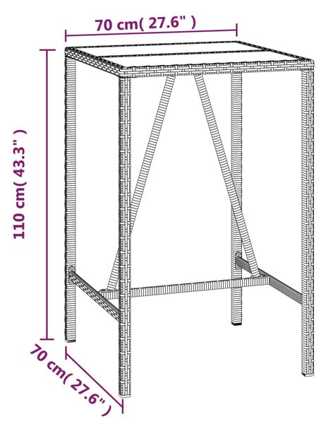 Fekete polyrattan üveglapos bárasztal 70 x 70 x 110 cm
