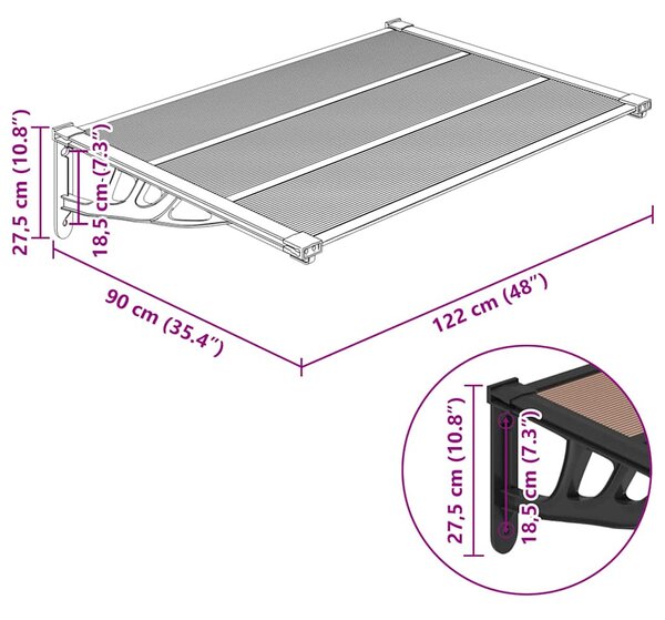 VidaXL fekete polikarbonát ajtóelőtető 122 x 90 cm