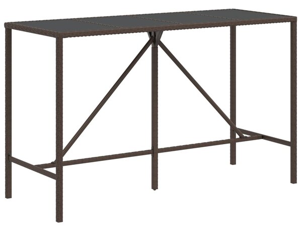 Barna polyrattan üveglapos bárasztal 180 x 70 x 110 cm