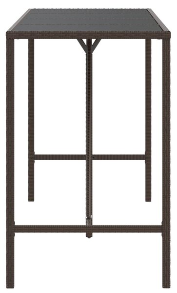 Barna polyrattan üveglapos bárasztal 180 x 70 x 110 cm
