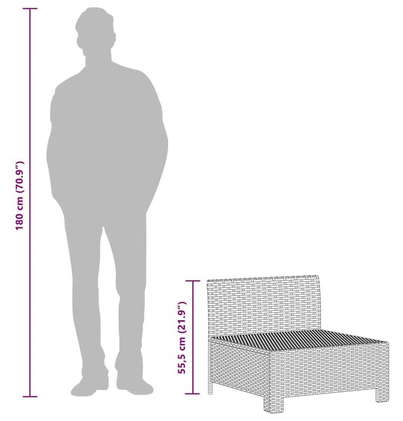 Szürke polyrattan kerti középső kanapé párnával