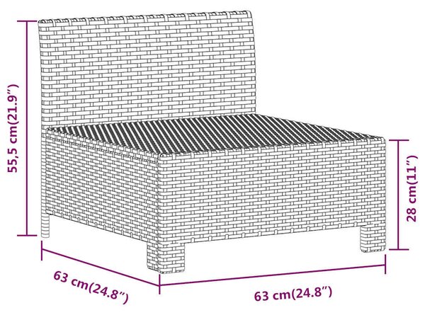 Szürke polyrattan kerti középső kanapé párnával