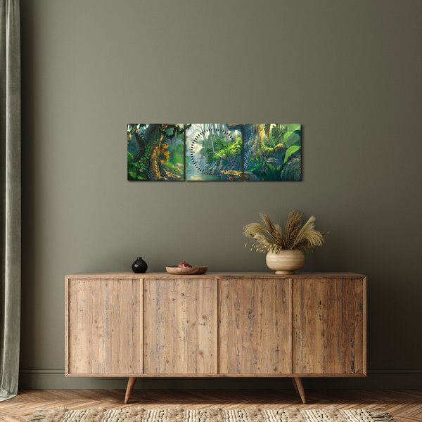 Kép - Egy trópusi erdő illusztrációja (órával) (90x30 cm)