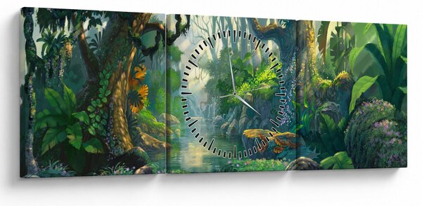 Kép - Egy trópusi erdő illusztrációja (órával) (90x30 cm)