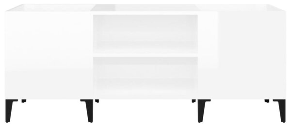Magasfényű fehér szerelt fa hanglemezszekrény 121x38x48 cm