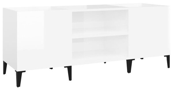 Magasfényű fehér szerelt fa hanglemezszekrény 121x38x48 cm