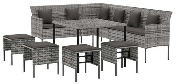 6 részes szürke polyrattan kerti étkezőgarnitúra párnákkal