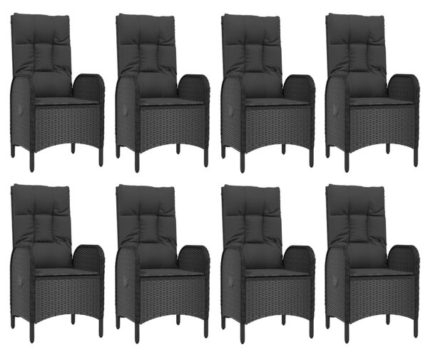 9 részes fekete és szürke polyrattan kerti étkezőszett párnával