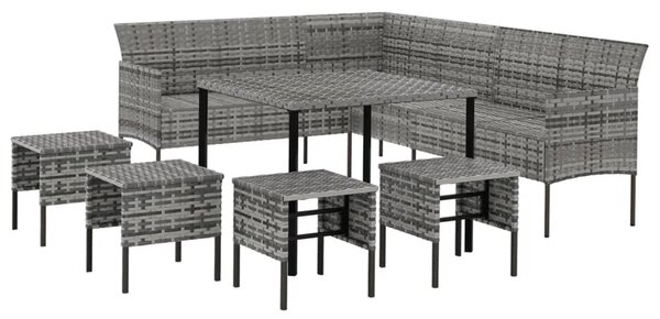 6 részes szürke polyrattan kerti étkezőgarnitúra párnákkal