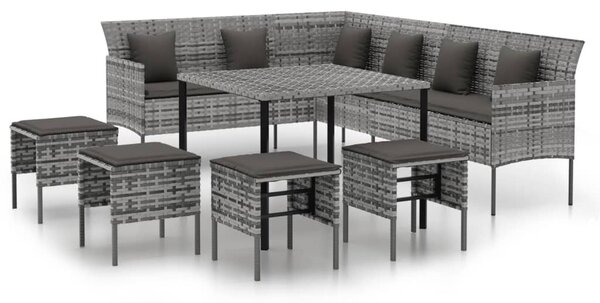 6 részes szürke polyrattan kerti étkezőgarnitúra párnákkal