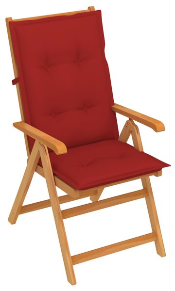 VidaXL tömör tíkfa kerti szék piros párnákkal