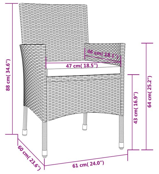4 db barna polyrattan kerti szék párnákkal (csak Egyesült Királyság/Írország/FI/NO)