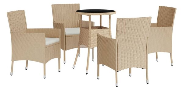 5 részes bézs polyrattan kerti bisztrógarnitúra párnákkal