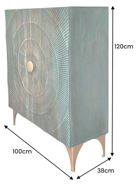 GOLDEN SUNNYSET 3D Komód tömör mangófából, lakkozott türkiz, 120 cm