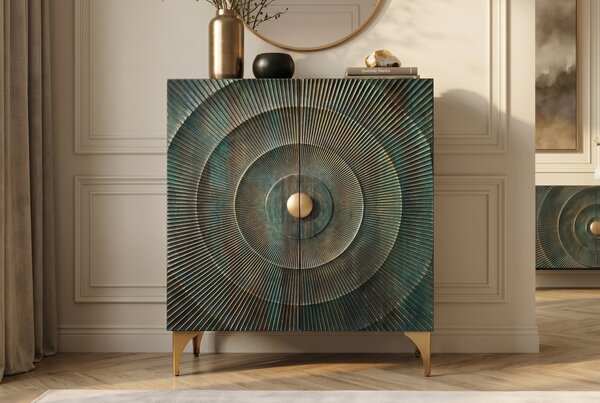 GOLDEN SUNNYSET 3D Komód tömör mangófából, lakkozott türkiz, 120 cm