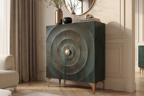 GOLDEN SUNNYSET 3D Komód tömör mangófából, lakkozott türkiz, 120 cm