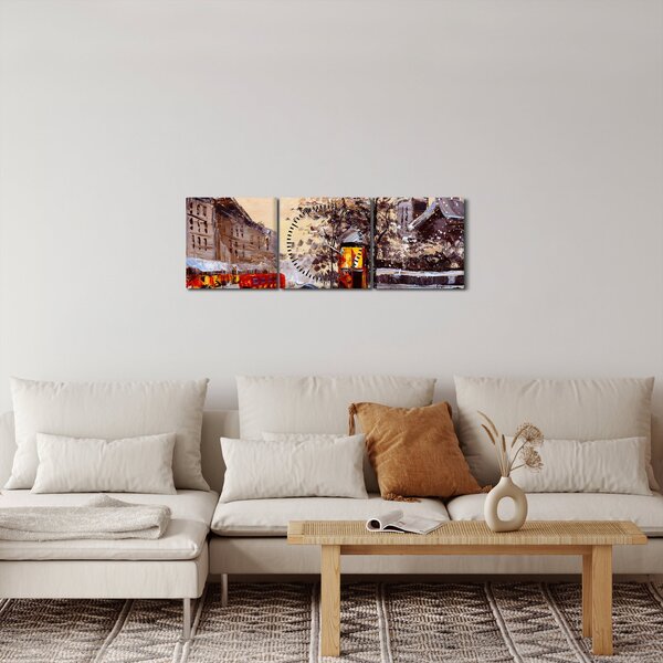 Kép - Egy téli város festménye (órával) (90x30 cm)
