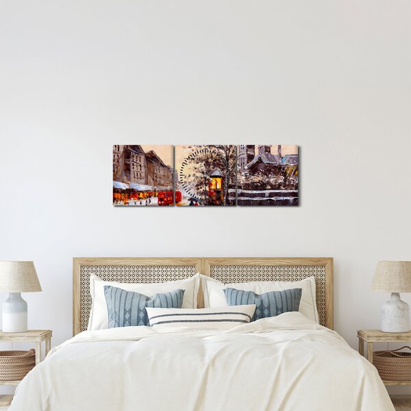 Kép - Egy téli város festménye (órával) (90x30 cm)