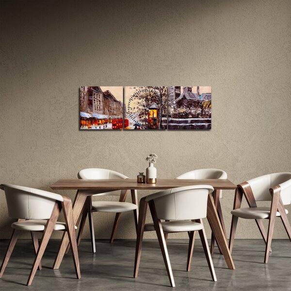 Kép - Egy téli város festménye (órával) (90x30 cm)