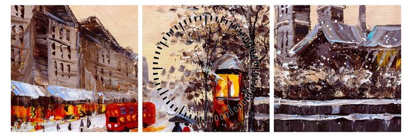 Kép - Egy téli város festménye (órával) (90x30 cm)