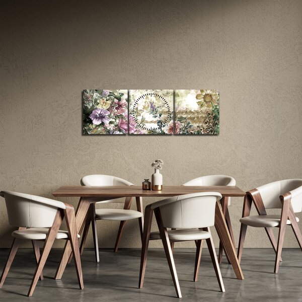 Kép - Design virágok (órával) (90x30 cm)
