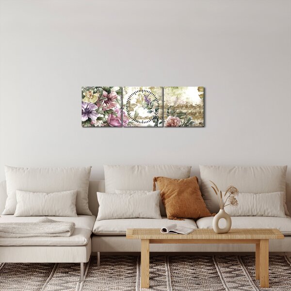 Kép - Design virágok (órával) (90x30 cm)