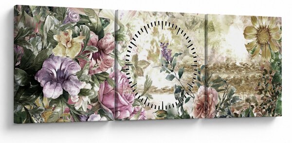 Kép - Design virágok (órával) (90x30 cm)