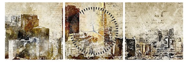 Kép - Művészileg renderelt város (órával) (90x30 cm)