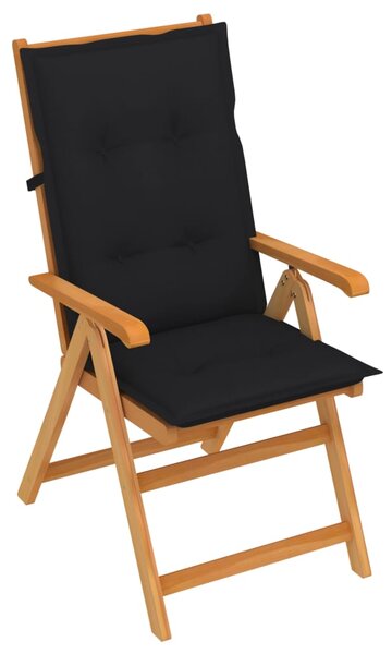 VidaXL tömör tíkfa kerti szék fekete párnákkal