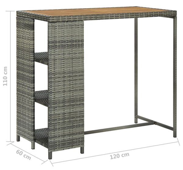 Szürke polyrattan bárasztal tárolópolccal 120 x 60 x 110 cm