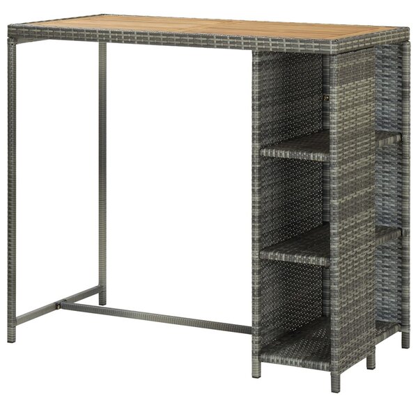 Szürke polyrattan bárasztal tárolópolccal 120 x 60 x 110 cm