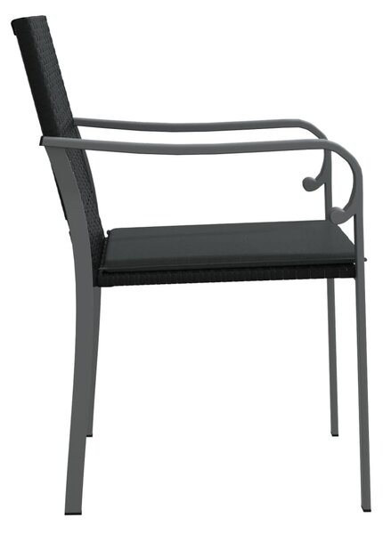 2 db fekete polyrattan kerti szék párnával 56 x 59 x 84 cm