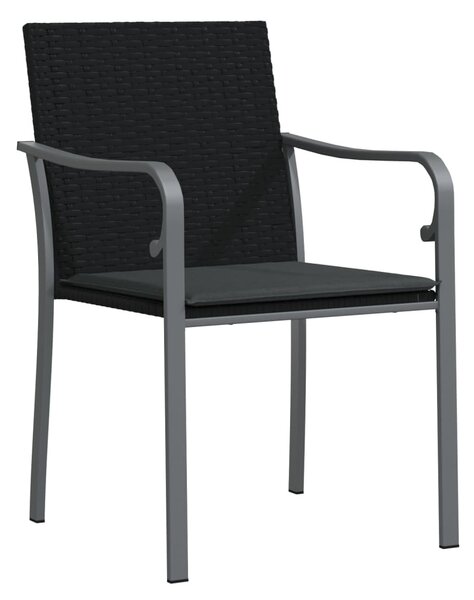 2 db fekete polyrattan kerti szék párnával 56 x 59 x 84 cm