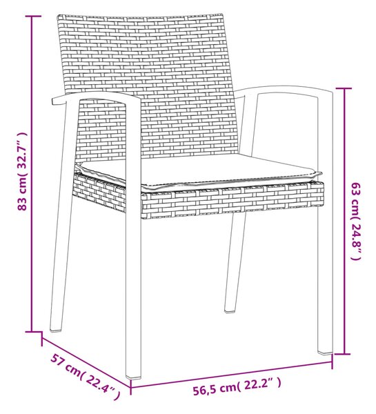 4 db barna polyrattan kerti szék párnával 56,5x57x83 cm