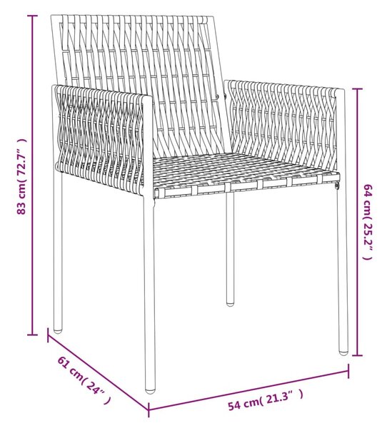 4 db fekete polyrattan kerti szék párnával 54x61x83 cm